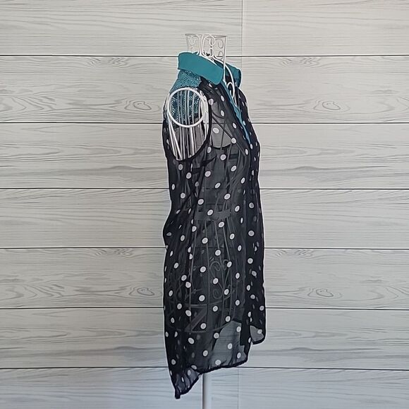 Candies Polka Dot Sleeveless Top - Black and Teal Womens Size XS - Picture 5 of 11